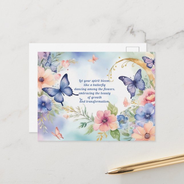 Carte Postale Whimsical Floral Butterfly Art Beauté intemporelle (Devant/Arrière en situation)