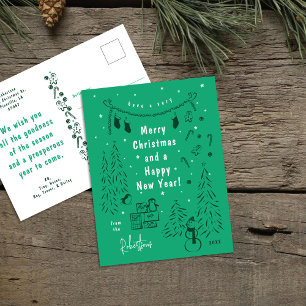 Carte postale Whimsical Green Christmas