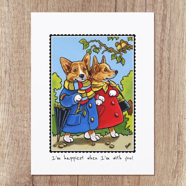 Carte Postale Whimsical Happy Corgi Chien Personnalisé (Créateur téléchargé)
