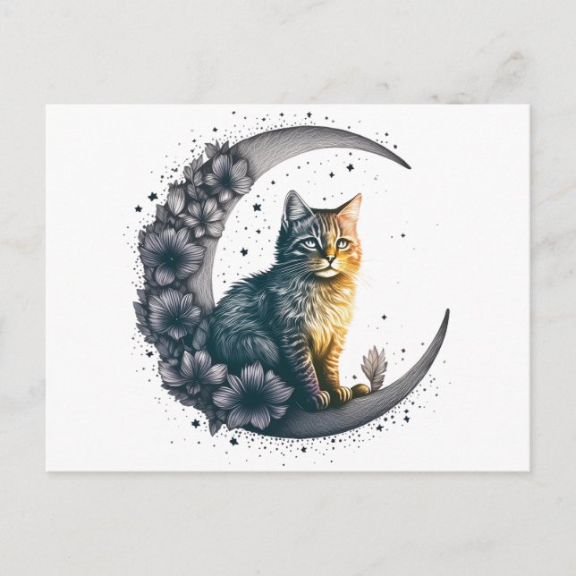 Carte Postale Whimsical Moonlit Cat Art (Devant)