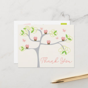 Carte Postale Whimsical Pink Cupcakes Arbre Anniversaire Merci