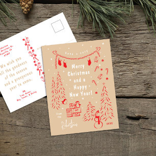 Carte postale Whimsical Red & Beige Christmas Scen