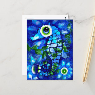Carte postale - Whimsical Seahorse Abstrait Art Bl