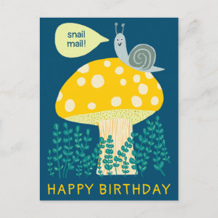 Carte Postale Whimsical snail on Magical Mushroom CUSTOM Bday