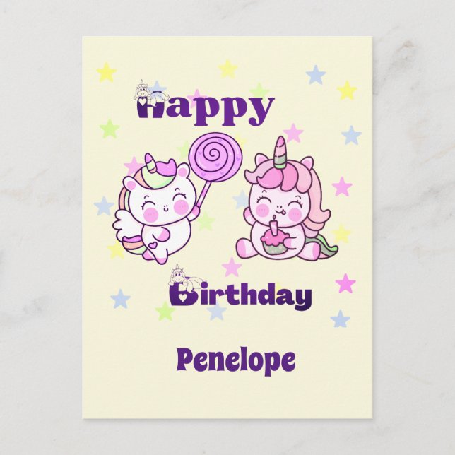 Carte Postale Whimsical Unicorn Anniversaire plaisir (Devant)