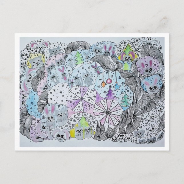Carte Postale Whimsical Winter Magical Forest Creatures (Devant)