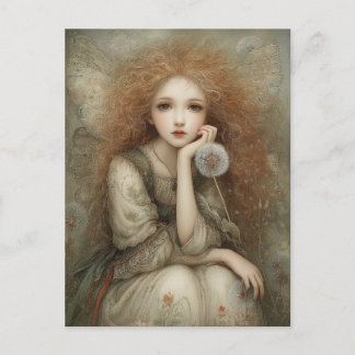 Carte Postale Whimsical Woodland Fairy Portrait with Dandelion