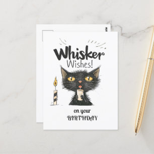 Carte Postale Whisker Chat Noir souhaite à votre anniversaire