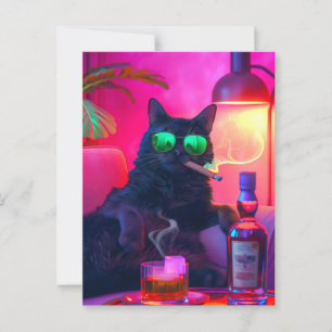 Carte Postale Whiskey de chat Gentleman   Barre amusante