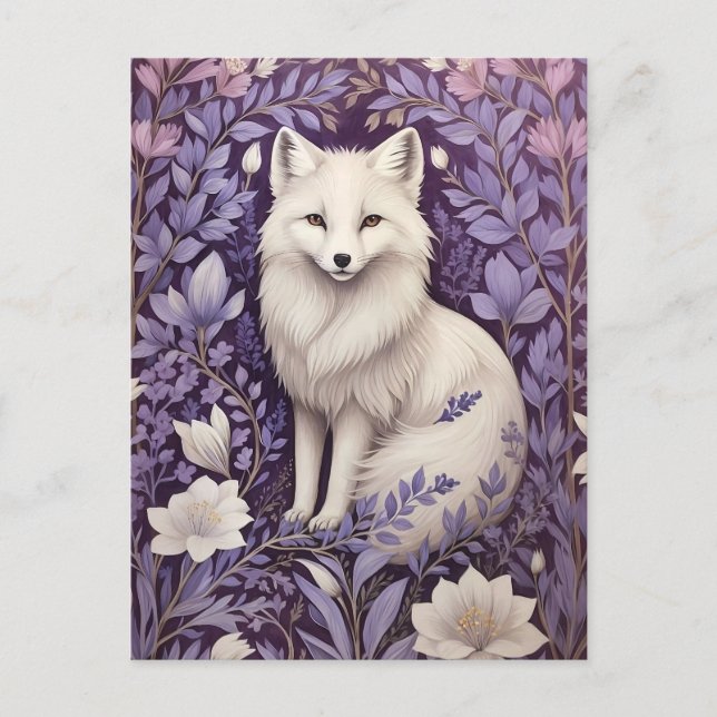 Carte Postale White Arctic Fox Lavender William Morris Fleurs (Devant)