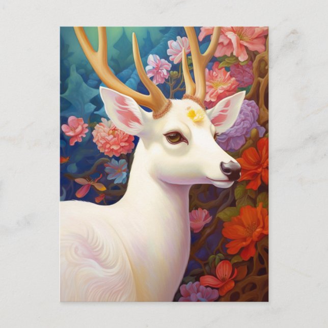 Carte Postale White Deer Beautfiul Imaginaire Art (Devant)