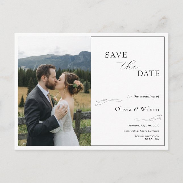 Carte Postale White Elegant Minimalist With Photo Save the Date (Devant)
