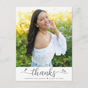 Carte Postale White Graduation Photo Script Coeurs Merci