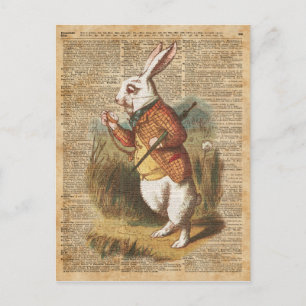 Carte Postale White Rabbit Alice au Pays des merveilles Art Vint