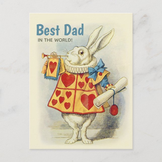 Carte Postale White Rabbit herald Best papa dans le monde CC1124 (Devant)