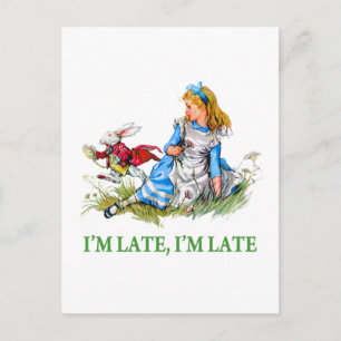 Carte Postale White Rabbit Rushes par Alice, "Je suis en retard,