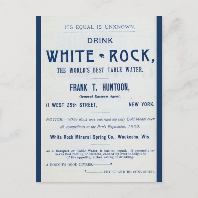 Carte Postale White Rock Mineral Water Publicité (Devant)