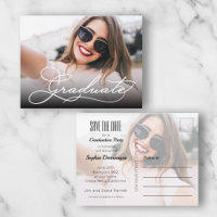 White Script GRADUATE Photo Save the Date