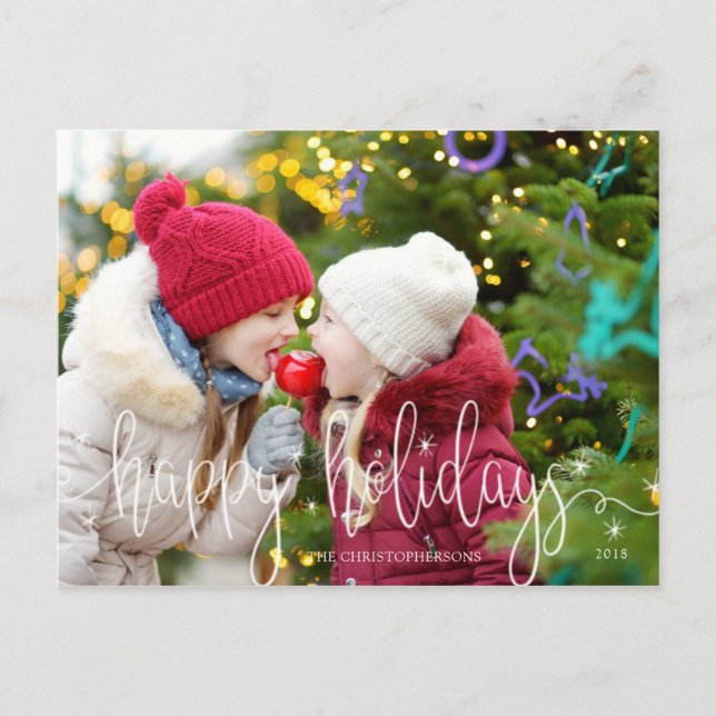 Carte Postale White Script HAPPY HOLIDAYS Photo Overlay (Devant)