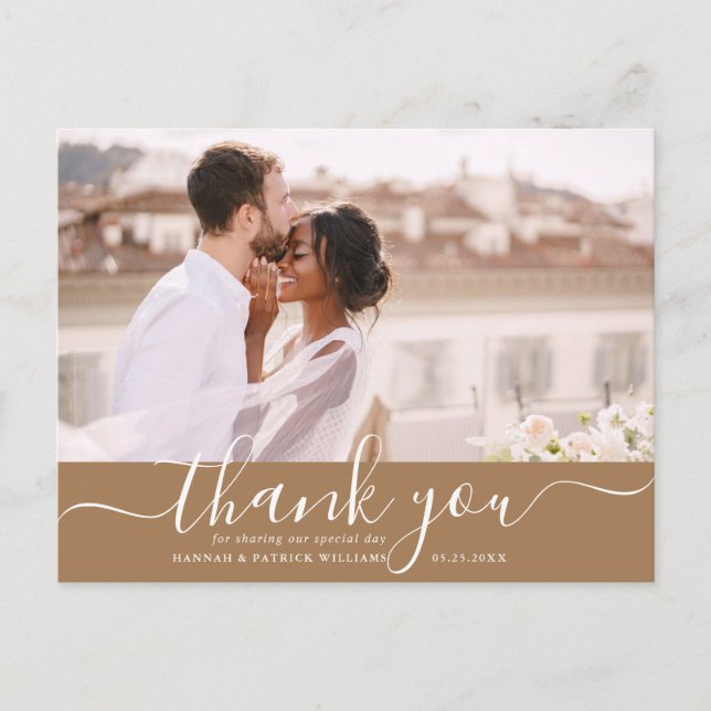 Carte Postale White Script Moderne Merci Mariage photo (Devant)