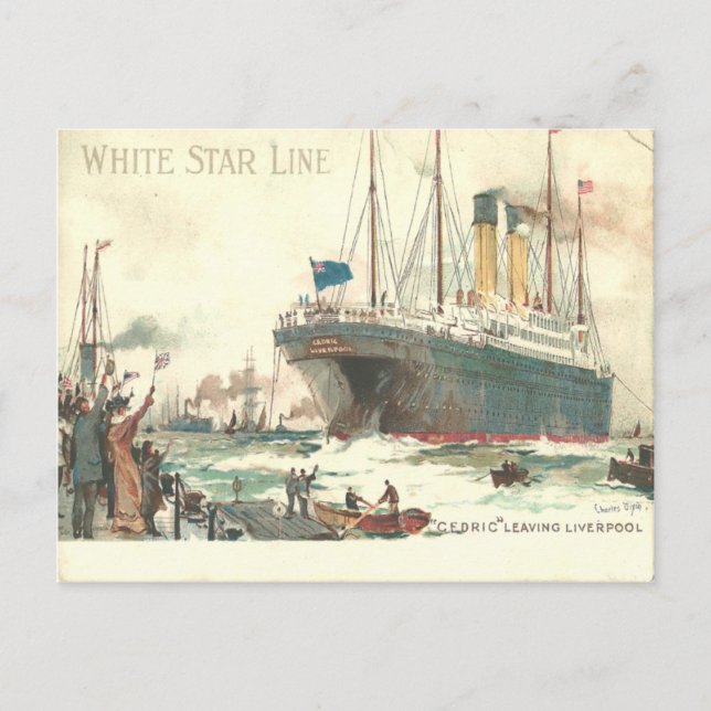 Carte Postale White Star Line R.M.S. Cedric feuille Liverpool (Devant)