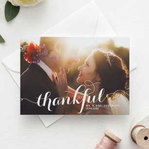 Carte Postale White Thankful Calligraphie Photo Mariage Merci