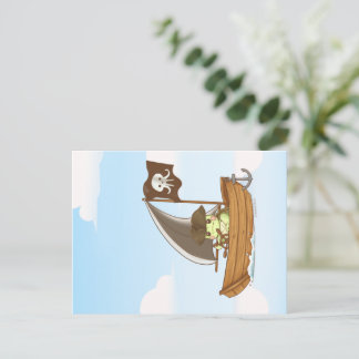 Carte Postale Wilbur la Tortue Naviguant les Mers Navire Pirate