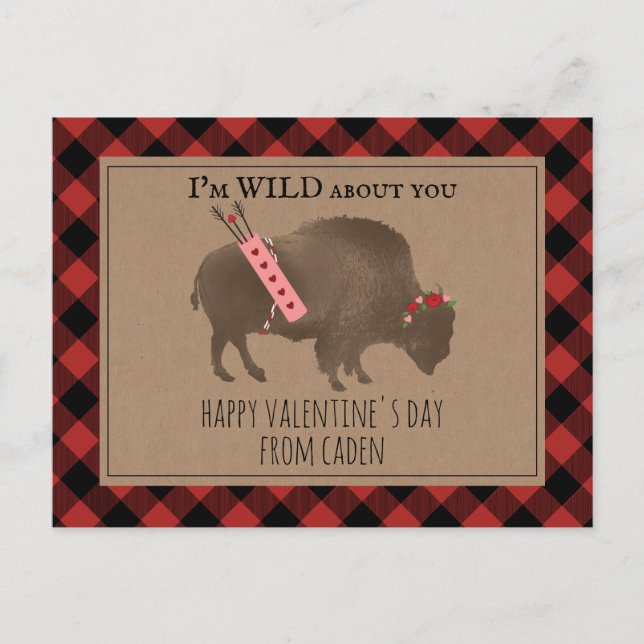 Carte Postale Wild About You Buffalo Cupid Classroom Valentine (Devant)