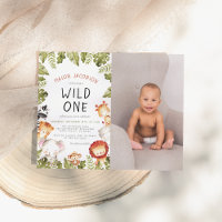 Wild One Animals & Leaves Boy Photo Birthday Party