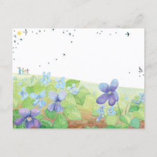 Carte Postale Wild Violet Spring Hill, Kids and Swallow Birds