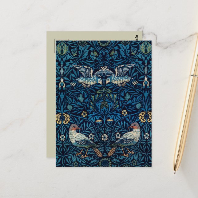 Carte Postale William Morris Blue Birds Tapestry Classic (Devant/Arrière en situation)