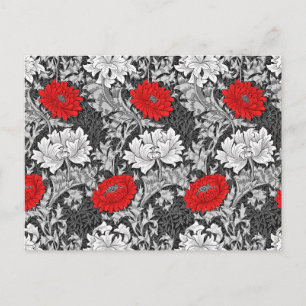 Carte Postale William Morris Chrysanthèmes, gris et rouge