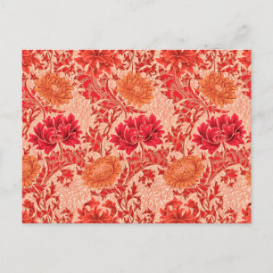 Carte Postale William Morris Chrysanthemums, Coral Orange