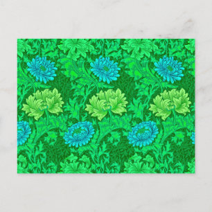 Carte Postale William Morris Chrysanthemums, Lime Green & Aqua