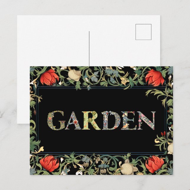 Carte Postale William Morris Floral Garden Moto et cadre (Devant / Derrière)