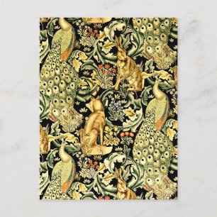 Carte Postale William Morris Forêt Tapisserie Fox Hare Peacock