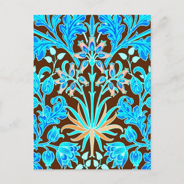 Carte Postale William Morris Hyacinth Imprimer, Aqua et Brown (Devant)
