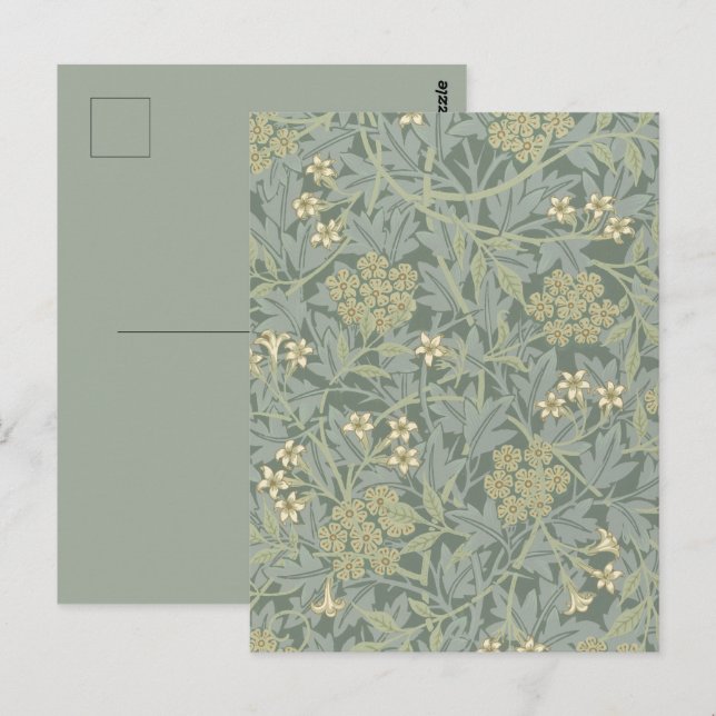 Carte Postale William Morris Jasmine Bleu Vert Art Botanique (Devant / Derrière)