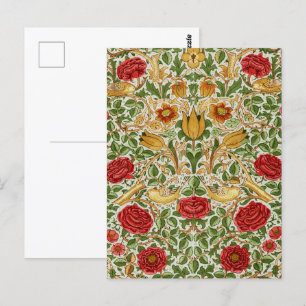 Carte Postale William Morris Rose et oiseaux Chintz Red