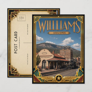 Carte Postale Williams Arizona Art Déco vintage de l'âge d'or
