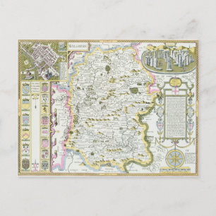 Carte Postale Wiltshire, gravée par Jodocus Hondius