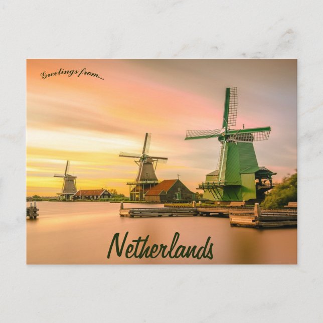 Carte Postale Windmills au coucher du soleil en Hollande Pays-Ba (Devant)