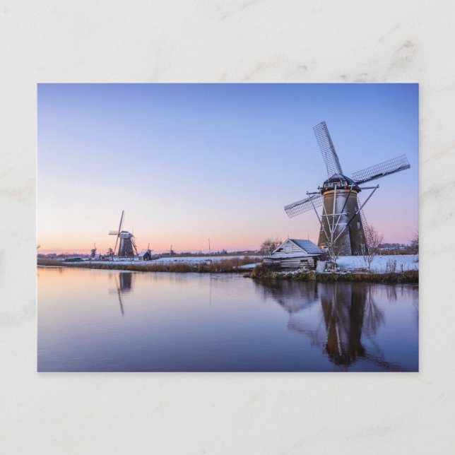 Carte Postale Windmills en hiver pendant le lever du soleil cart (Devant)