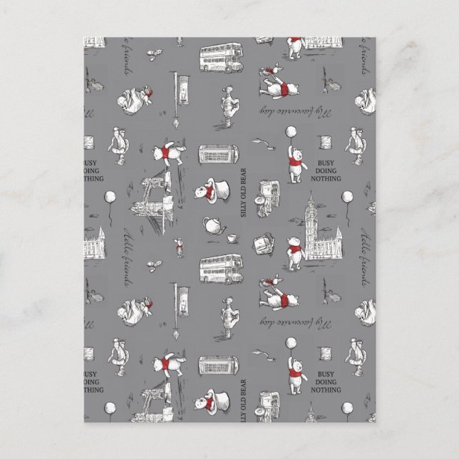 Carte Postale Winnie l'Ooh | Hello Friends Grey Motif (Devant)