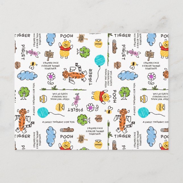 Carte Postale Winnie l'Ooh | Motif de croquis Doodle Friends (Devant)