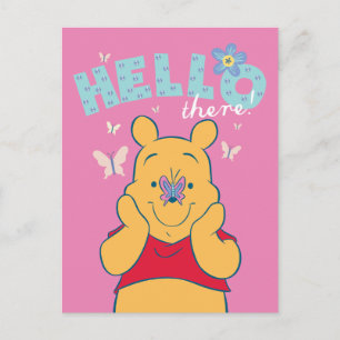 Carte Postale Winnie l'ourson avec des papillons - Bonjour