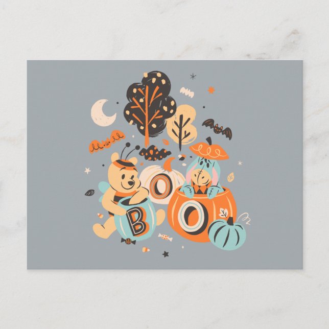 Carte Postale Winnie l'ourson et Eeyore Halloween Boo! (Devant)