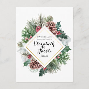 Carte Postale Winter Pinecones and Holly Save the Date
