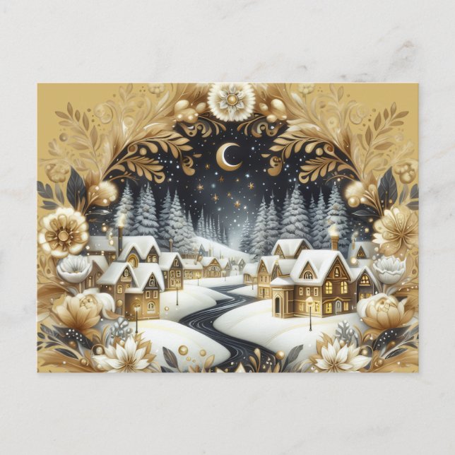 Carte Postale Winter village gold & black design postcard (Devant)