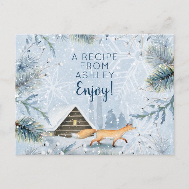 Carte Postale Winter Wonderland Fox Noël Recette Card (Devant)